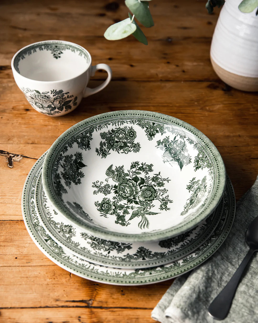 Retro Transfer-Printed Porcelain — Soup Bowl